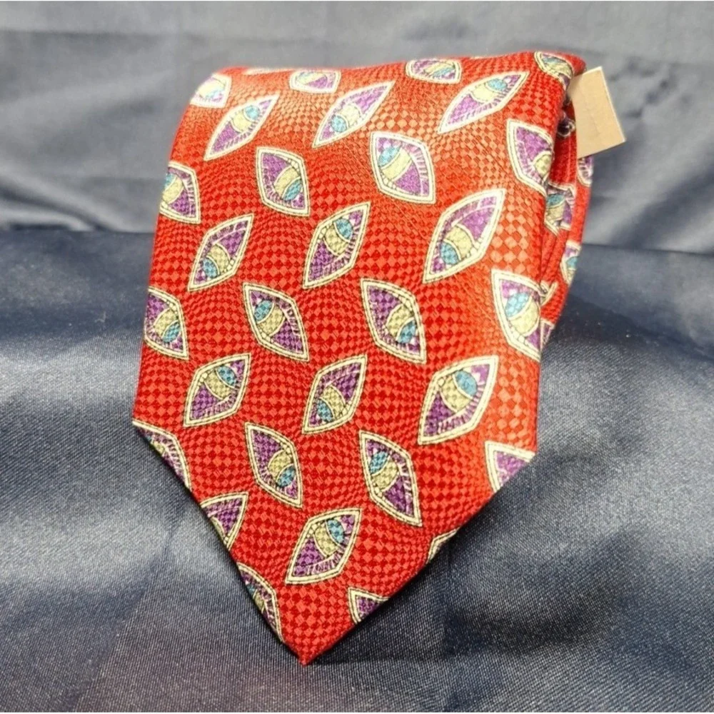 Vintage 90s Jos A Bank Exec Collection 100%‎ Silk Tie USA Made Geometric Red